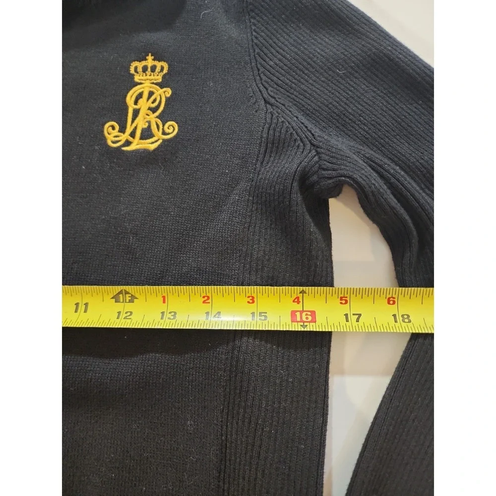 Lauren Ralph Lauren Full Zip Sweater Womens Large Black Gold Crest Crown‎ Mock